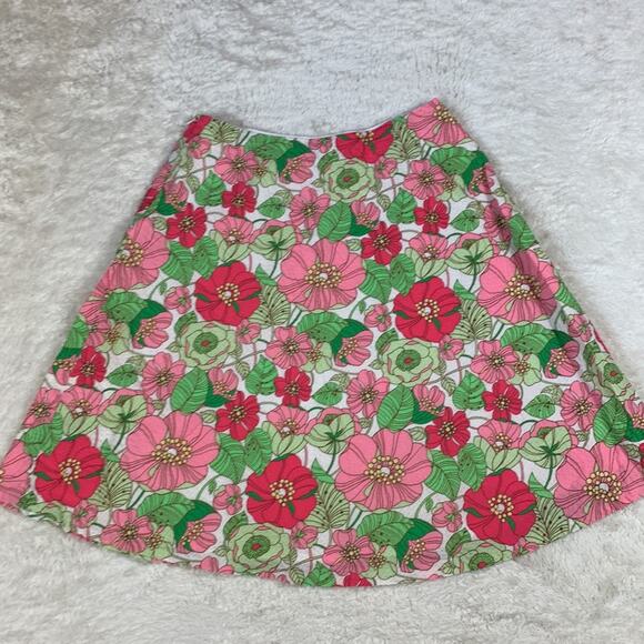 Gap textured 100% cotton pink and green flower print a line skirt, size 0 - Picture 2 of 9